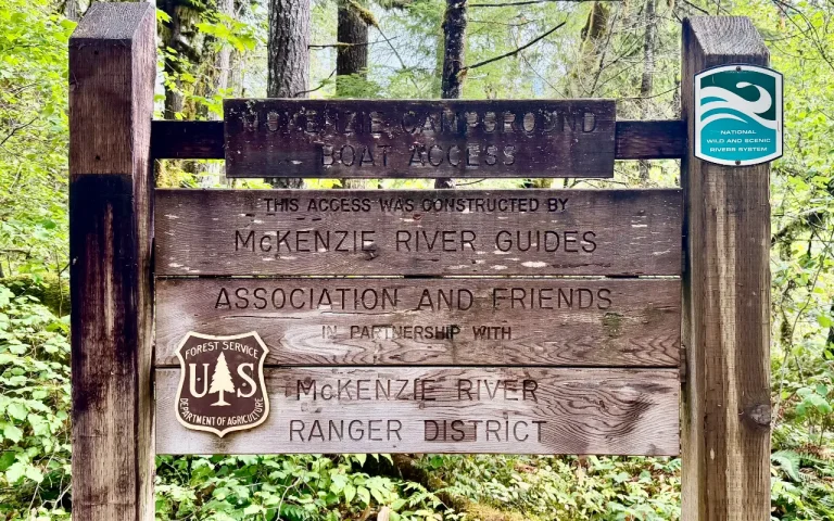 McKenzie Bridge boat launch sign Mike Kruse 768x480